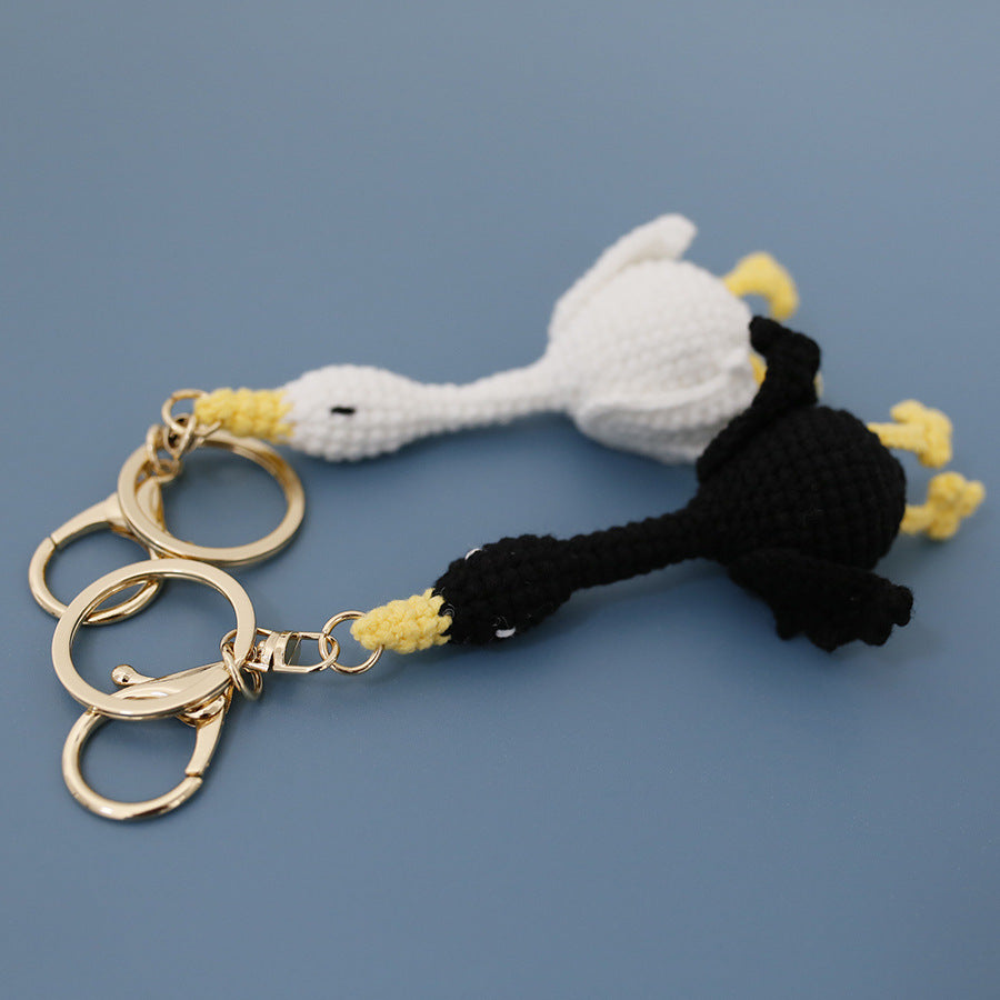 Hand-Crocheted Wool Goose Keychain | White & Black