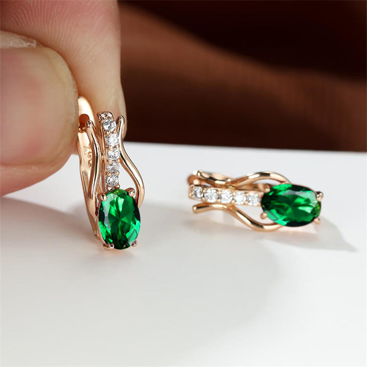 Oval Crystal Ear Clips | Champagne Gold & Platinum Copper Earrings for Women