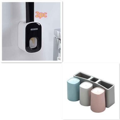Wall-Mounted Automatic Toothpaste Dispenser & Toothbrush Holder Set