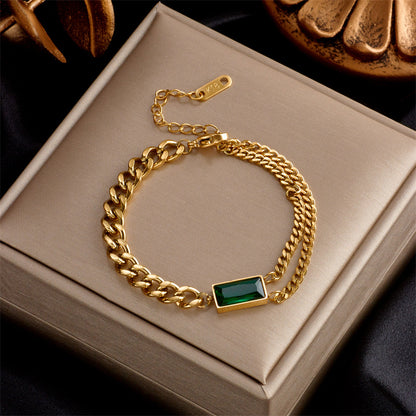 Cube & Chain Electroplated Titanium Steel Bracelet