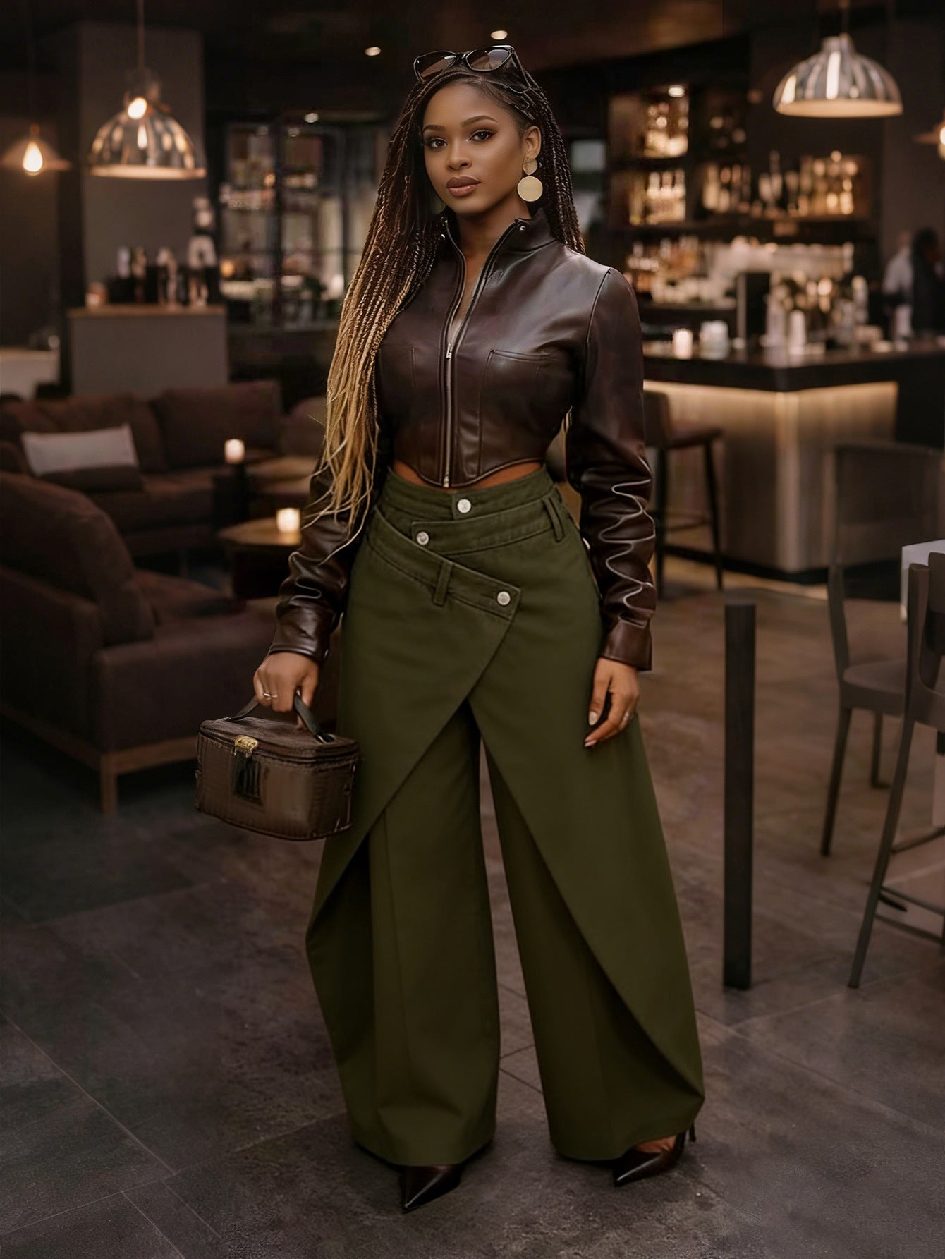 Women's Retro High-Waist Wide-Leg Trousers - Metal Buckle, 4 Colours