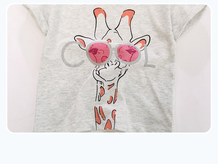 Girls Animal Print Cotton T-Shirt – Round Neck Short Sleeve Top