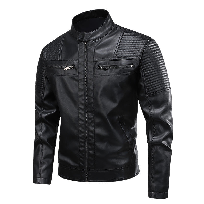 Men's Slim-Fit PU Leather Biker Jacket | Stand Collar S–3XL
