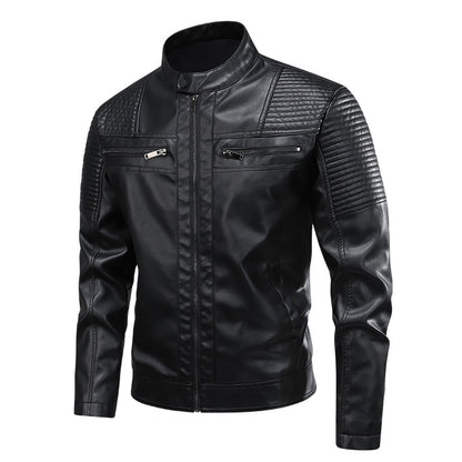 Men's Slim-Fit PU Leather Biker Jacket | Stand Collar S–3XL