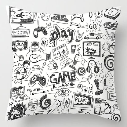 Cartoon & Gaming Print Cushion Cover 45x45cm – Peach Skin Pillowcase