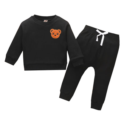 Children's Bear Embroidered Long-Sleeve Top & Trousers Set