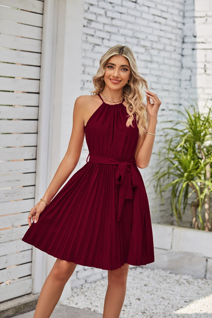 Women's Halter Neck Pleated Chiffon Midi Dress – 8 Colours | S–2XL