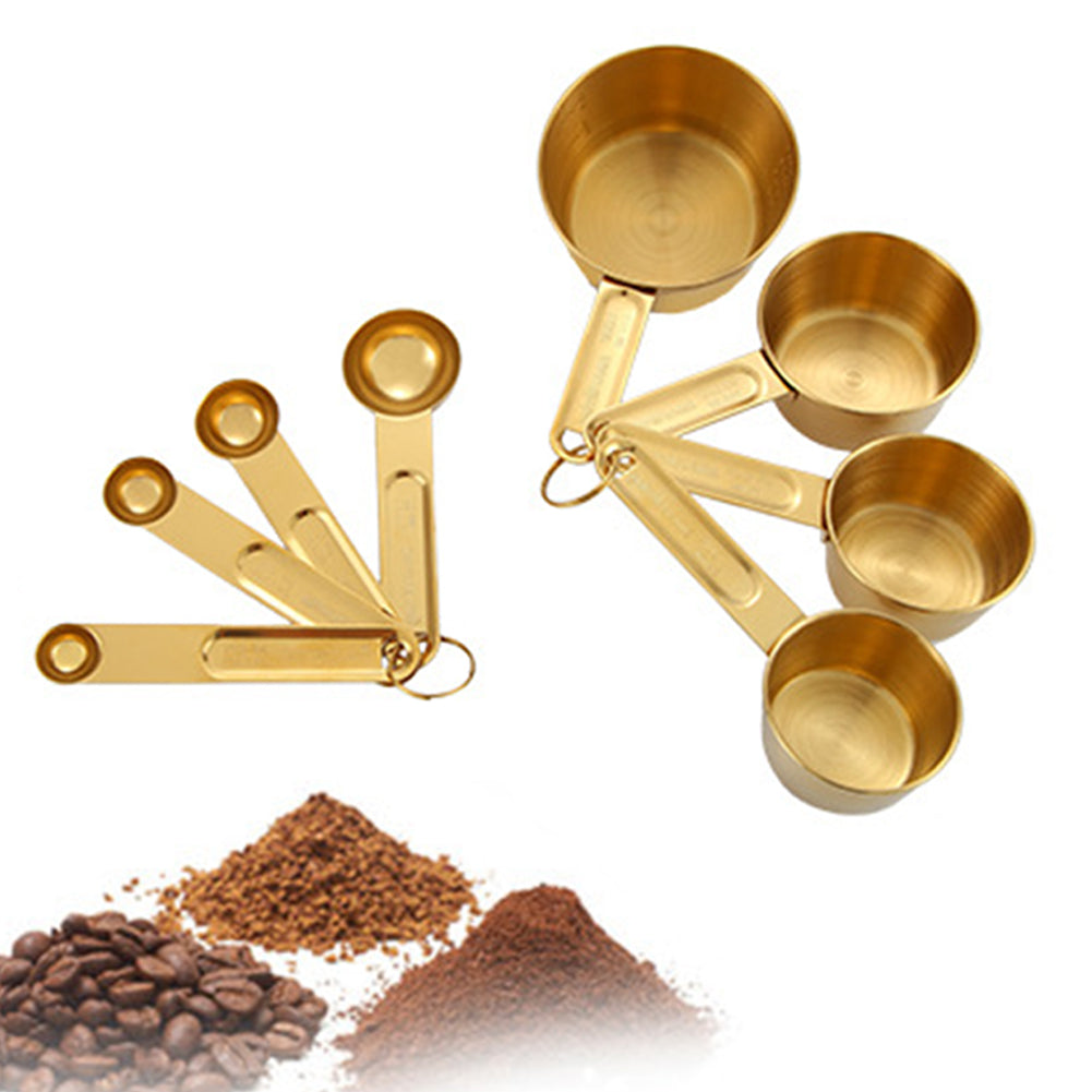 Stainless Steel Measuring Cups & Spoons Set 8 Piece | Gold, Rose Gold & Silver