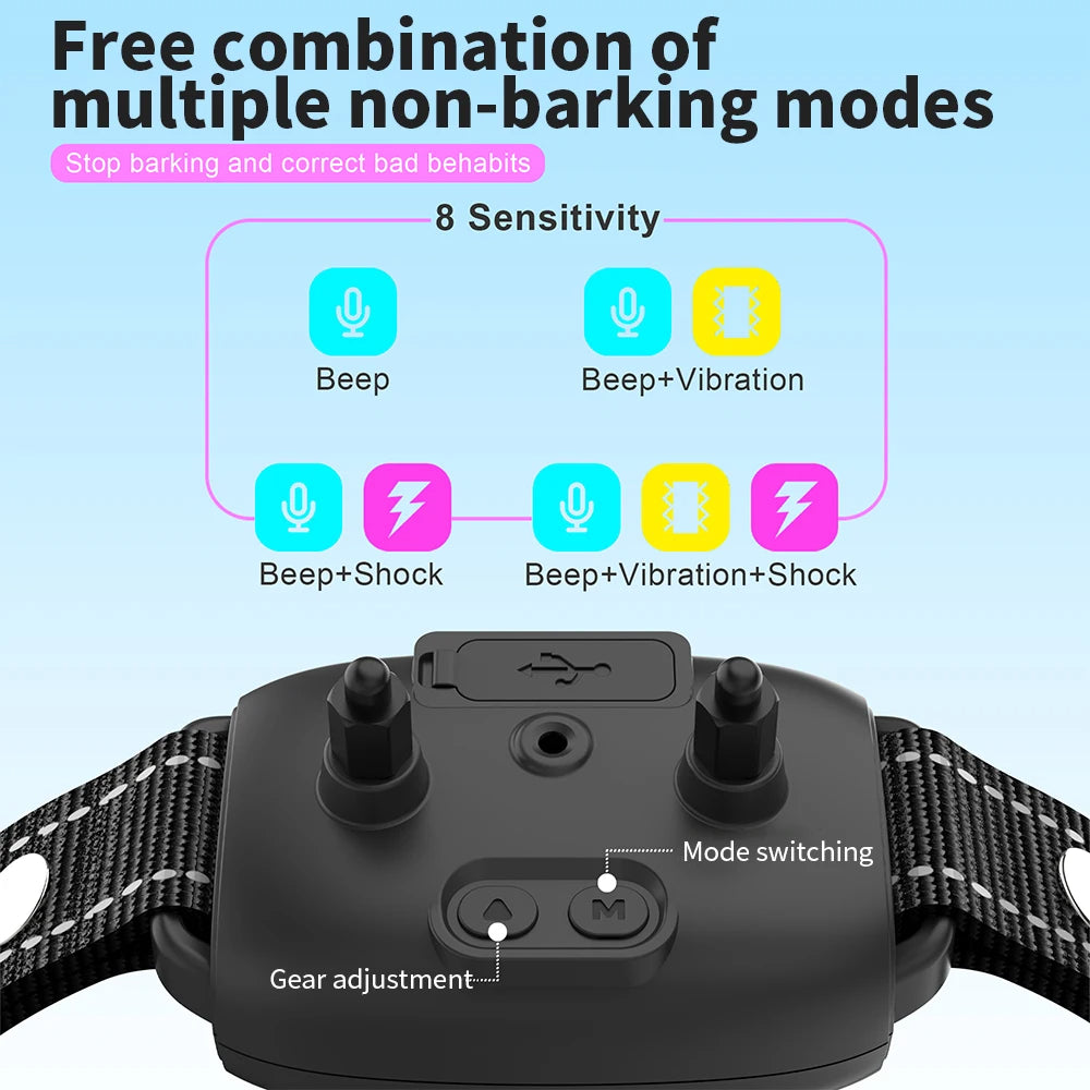 Smart AI Bark Control Collar | 4-Mode Rechargeable Anti-Bark Collar LCD IP67