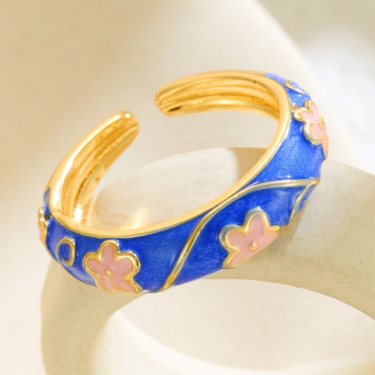 Vintage Floral Diamond-Encrusted Adjustable Ring | Copper Open Ring in 6 Styles