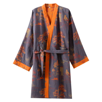 Pure Cotton Jacquard Nightgown with Belt | Oriental Style Robe