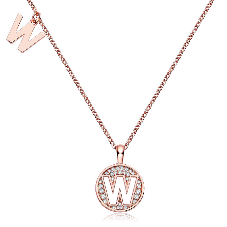 Moissanite Letter W Necklace | Platinum-Plated S925 Silver | GRA Certified
