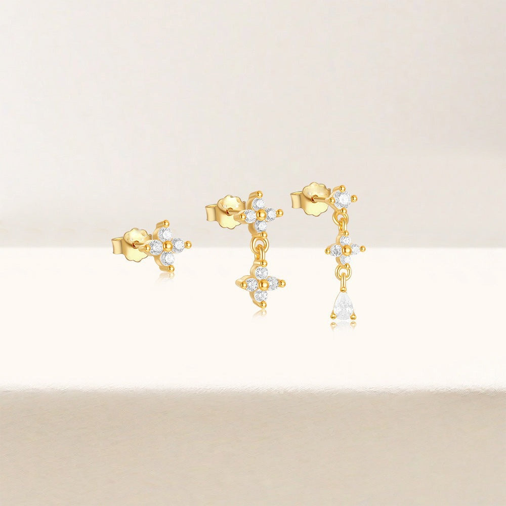Luxury Geometric Zircon Tassel Earring Set