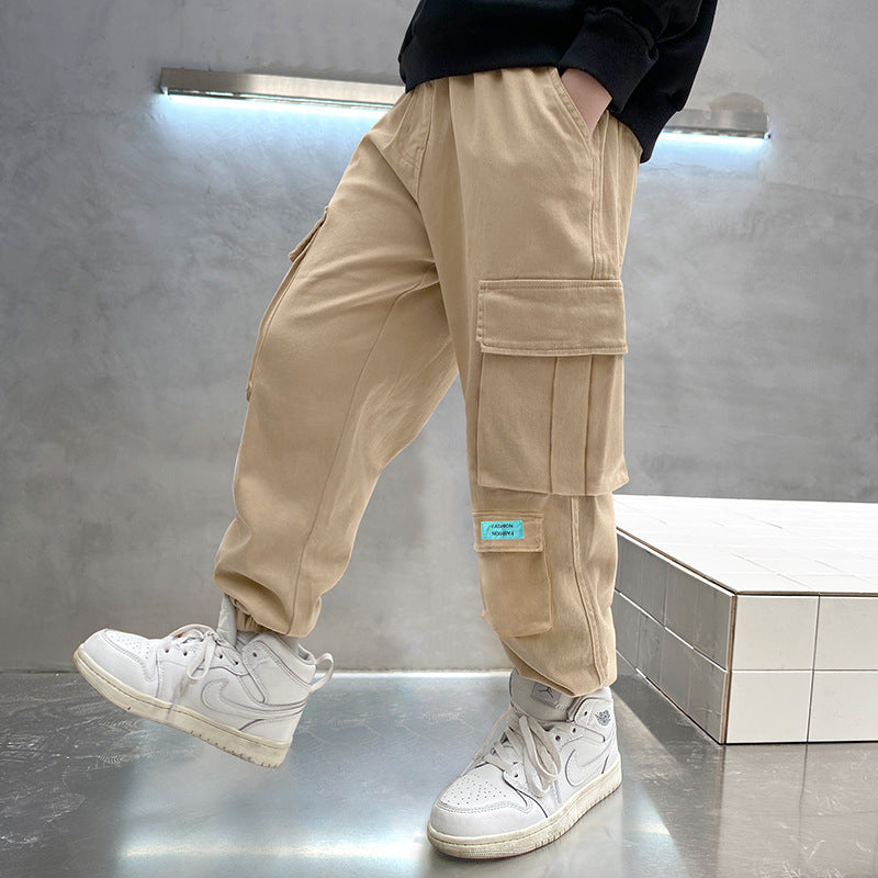 Boys Cotton Cargo Trousers | Multi-Pocket Casual Pants | Heights 110-170cm