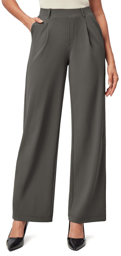 Women's High Waist Wide-Leg Work Trousers - Nylon Blend