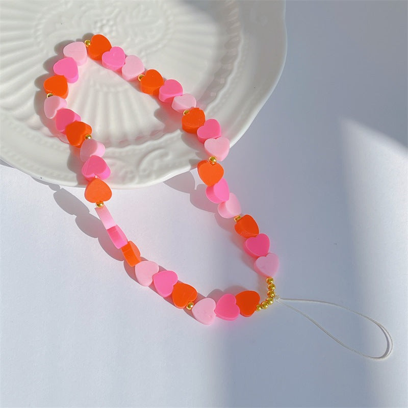 Polymer Clay Heart Phone Lanyard | Gradient Love Heart Charm | Pink