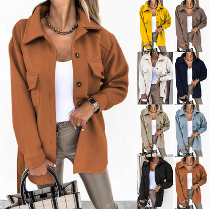 Women's Lapel Wool-Style Coat – Mid-Length, 8 Colours, Sizes S–3XL