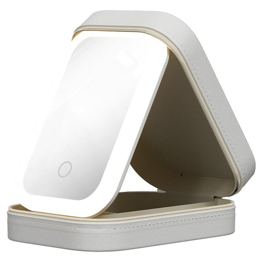 LED Makeup Mirror with Storage Box — Touch Dimmer, Adjustable Stand & Lipstick Organiser