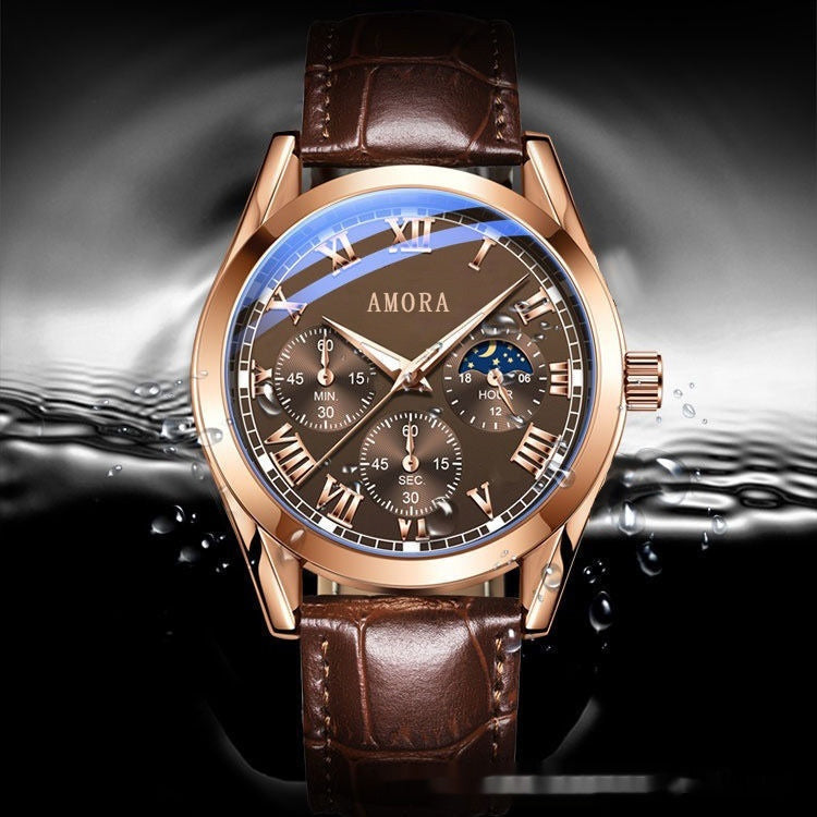 Men's Luminous Quartz Watch | Water Resistant | Black, Brown & White