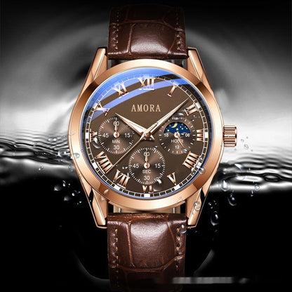 Men's Luminous Quartz Watch | Water Resistant | Black, Brown & White