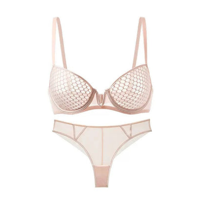 Women's French Lace 3/4 Cup Bra & Panties Set | Ultra-Thin Mould Lingerie