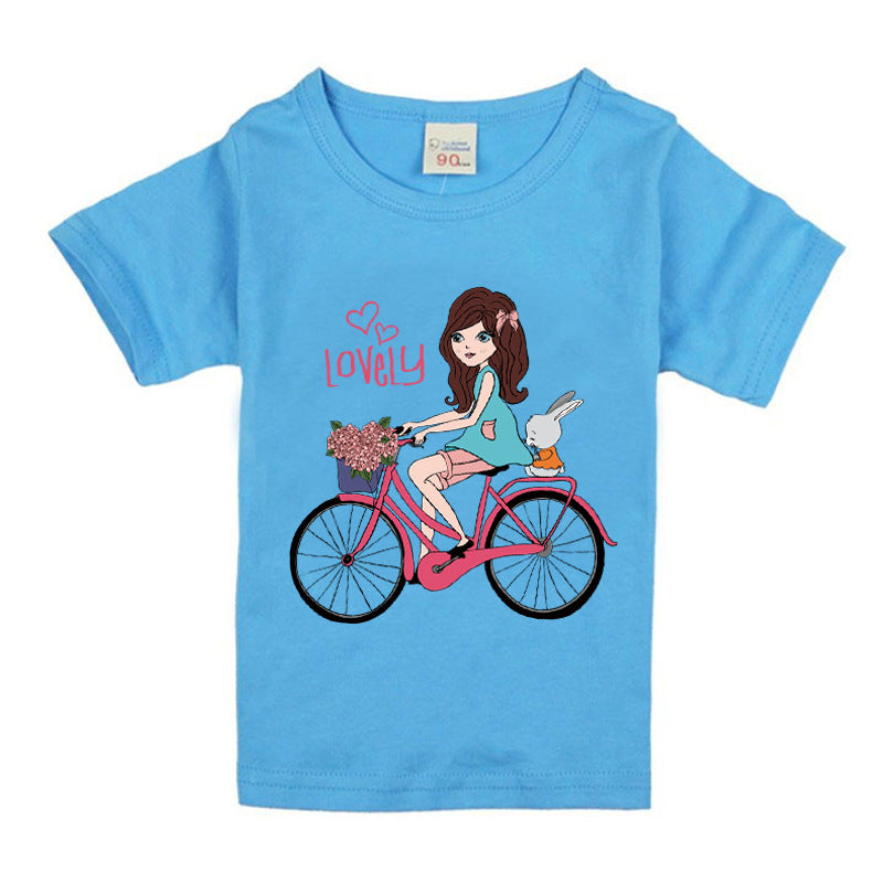 Girls Bicycle Print Cotton T-Shirt – 9 Colours