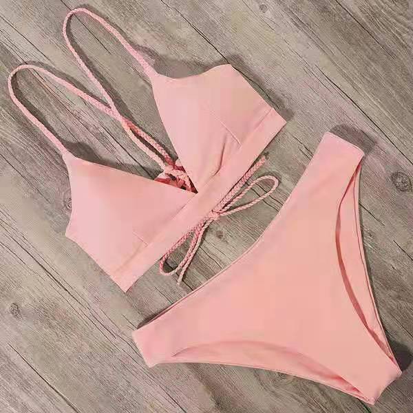 Women's Strappy Swimsuit | Solid Colour Nylon Swimwear with Chest Pad