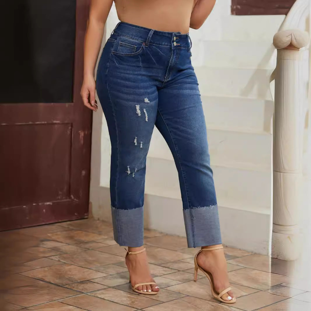 Women's Plus Size High Waist Stretch Straight Leg Jeans