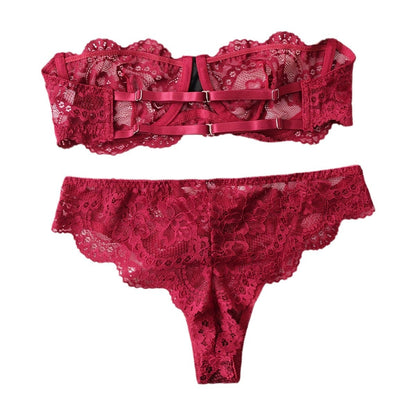 Women's Lace Floral Lingerie Set in Wine Red | Bra & Knicker Set