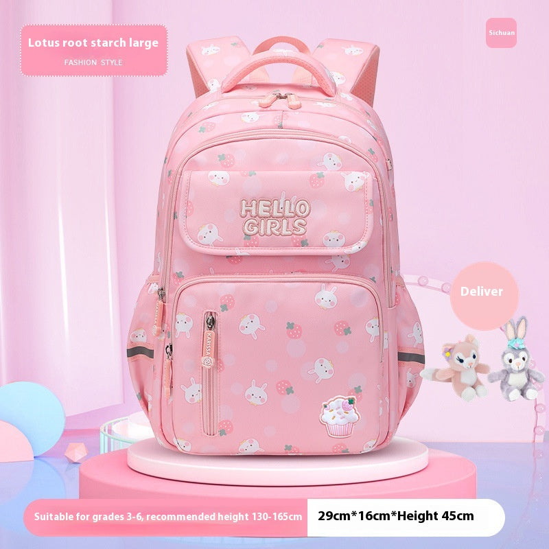 Kids' Rabbit Cartoon School Backpack – Spine Protection & Waterproof, Ages 6–12