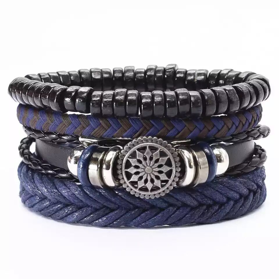 Men's Vintage Leather Bracelet – Woven & Knitted Styles, 30 Designs