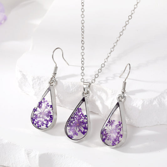 Dried Flower Waterdrop Jewellery | Resin Botanical Necklace & Earrings