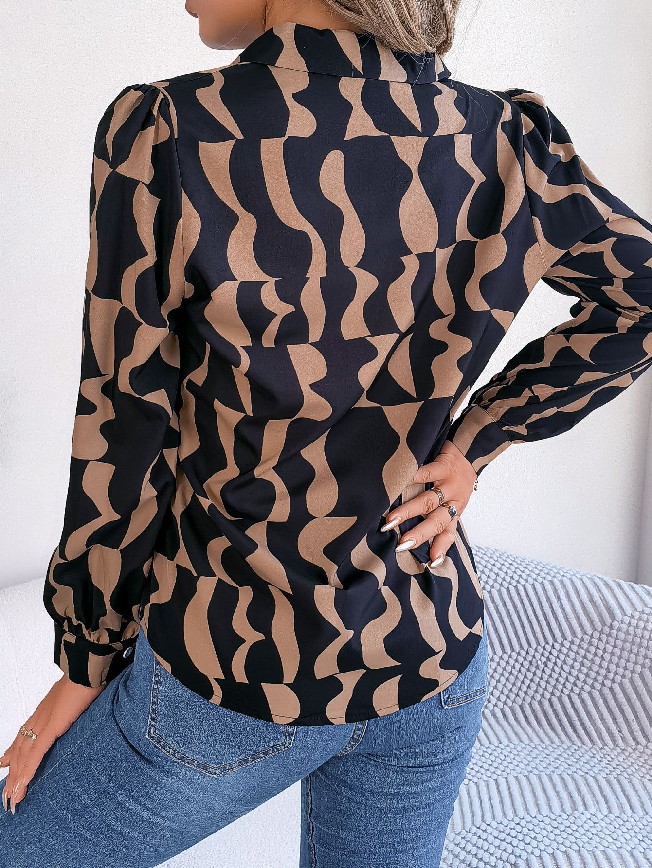Women's Colour Block Long Sleeve Shirt | Notched Lapel