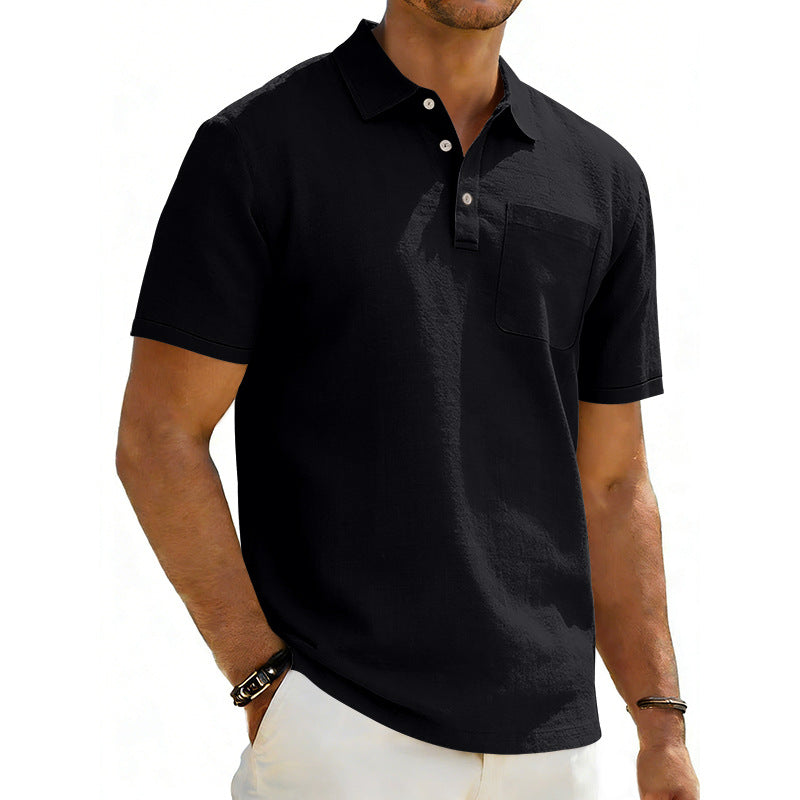 Men's Linen Blend Lapel Polo Shirt | Short Sleeve