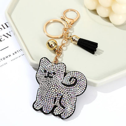 Leather Tassel & Crystal Keychain Pendant