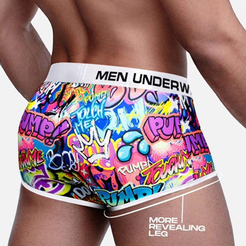 Men's Nylon Graffiti Boxer Briefs – Low-Waist Breathable Underwear