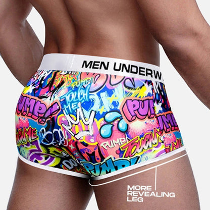 Men's Nylon Graffiti Boxer Briefs – Low-Waist Breathable Underwear