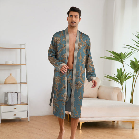 Men's Printed Robe & Shorts Set | Lightweight Silk Loungewear