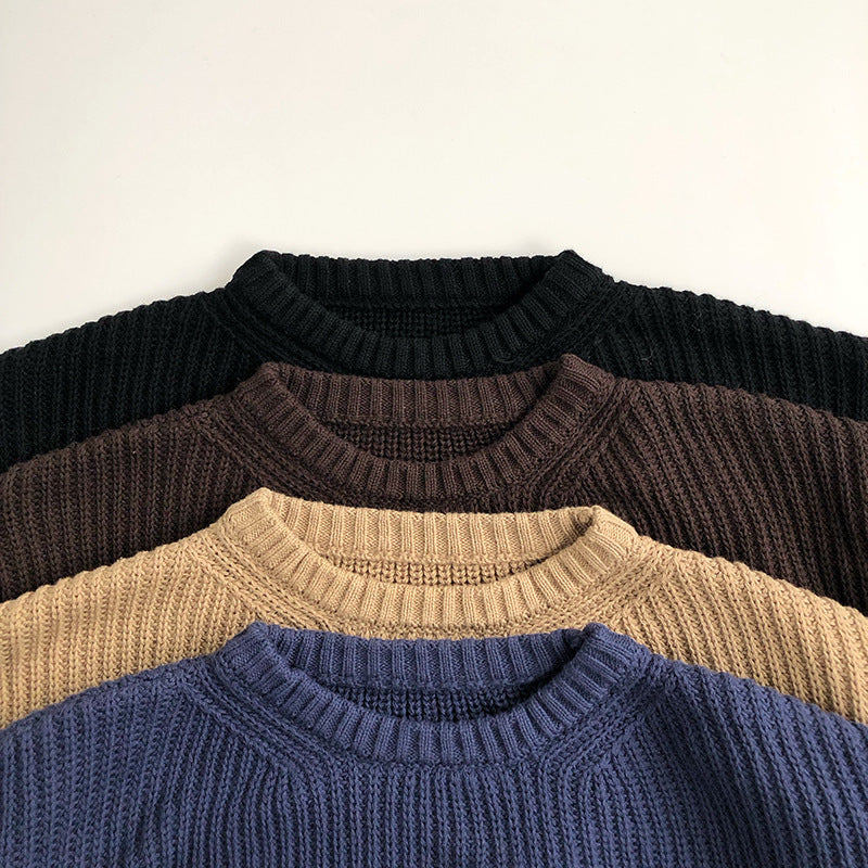Children's Solid Colour Round Neck Knit Sweater | Boys & Girls Jumper