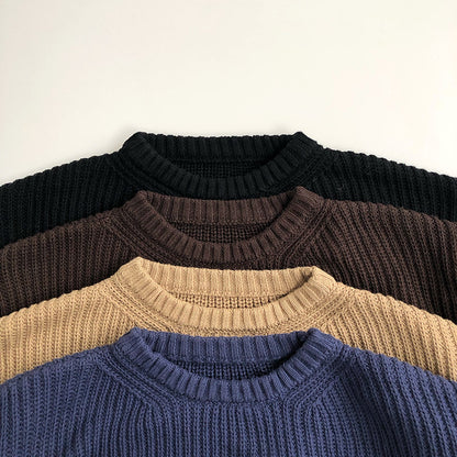 Children's Solid Colour Round Neck Knit Sweater | Boys & Girls Jumper