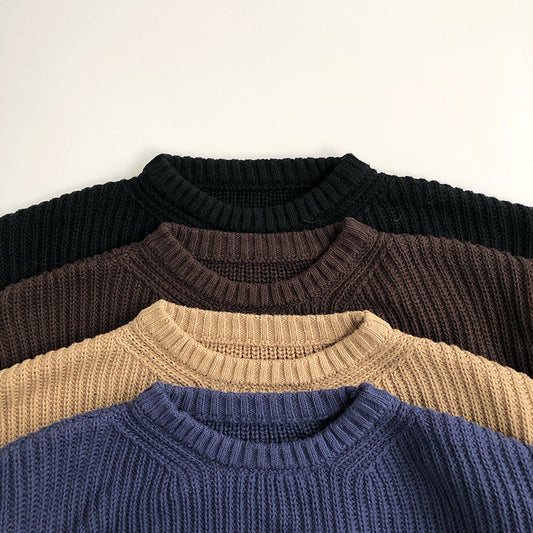 Children's Solid Colour Round Neck Knit Sweater | Boys & Girls Jumper