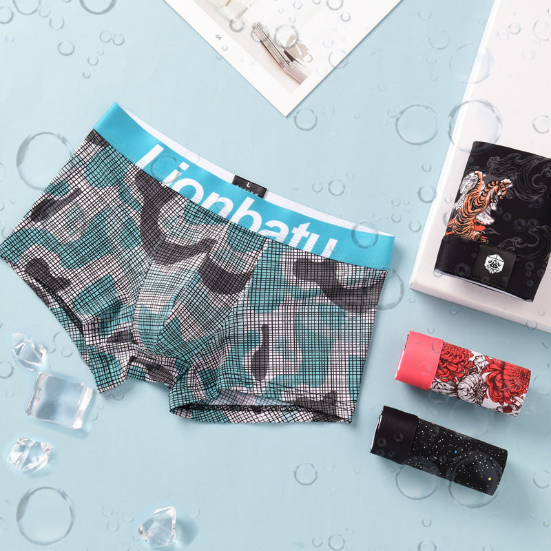 Men's Ice Silk Printed Boxer Briefs – Quick-Dry Breathable Mid-Waist 4 Designs