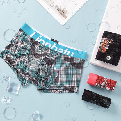 Men's Ice Silk Printed Boxer Briefs – Quick-Dry Breathable Mid-Waist 4 Designs