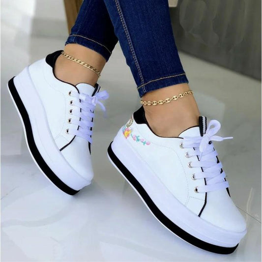 Women's Floral Embroidered Cross-Strap Flat Shoes | Black & Gold | EU 36-43