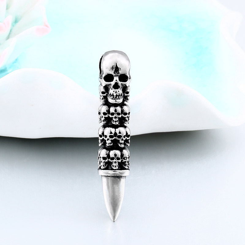 Unisex Stainless Steel Skull Bullet Wrap Pendant – Punk Necklace Charm