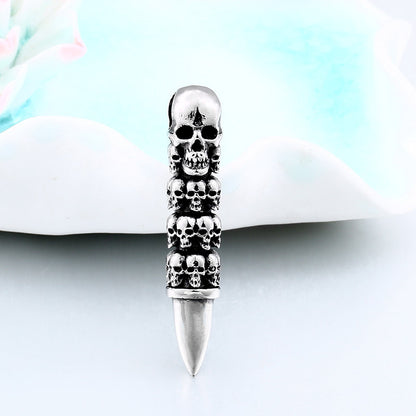 Unisex Stainless Steel Skull Bullet Wrap Pendant – Punk Necklace Charm
