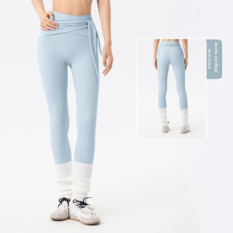Women's Ribbed Cross-Tie Yoga Pants - High Waist Butt-Lifting