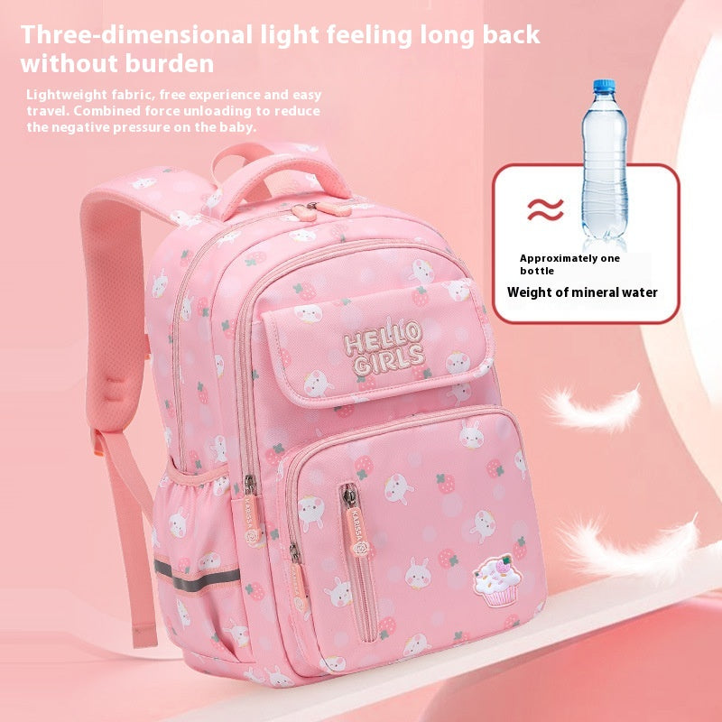 Kids' Rabbit Cartoon School Backpack – Spine Protection & Waterproof, Ages 6–12