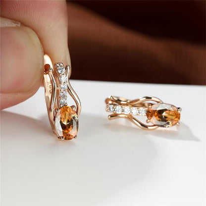Oval Crystal Ear Clips | Champagne Gold & Platinum Copper Earrings for Women