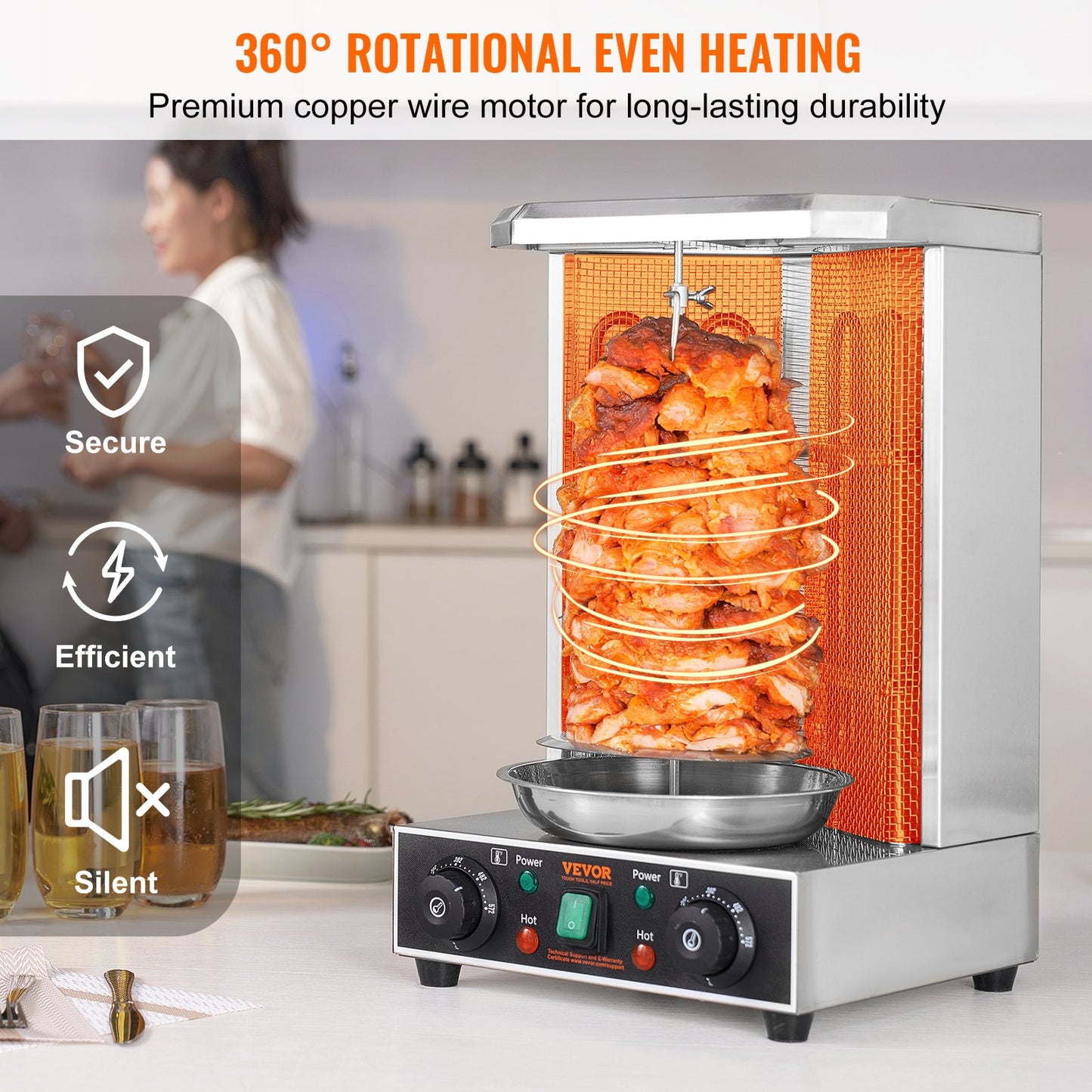 Electric Shawarma & Doner Kebab Grill Machine – Vertical Gyro Rotisserie | 13 lbs